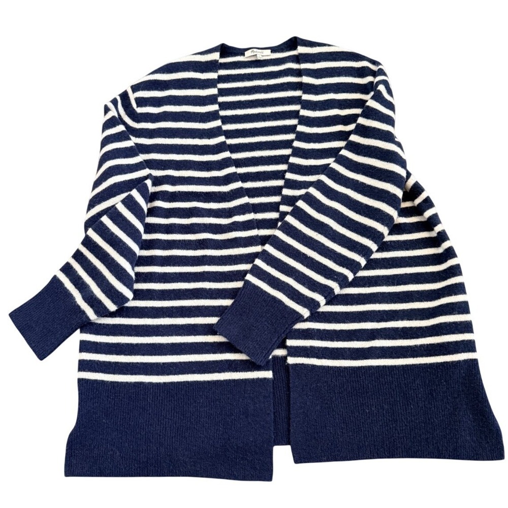 Madewell Striped Open Front Cardigan Navy White Long Sleeve Sweater Womens Large